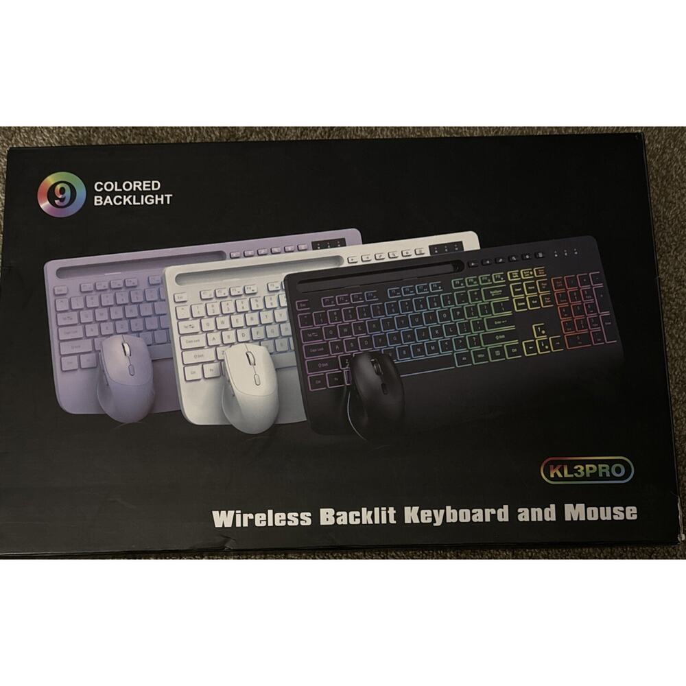 Wireless Keyboard and Mouse Combo, 9 Backlit Effects, Wrist Rest, Phone Holder